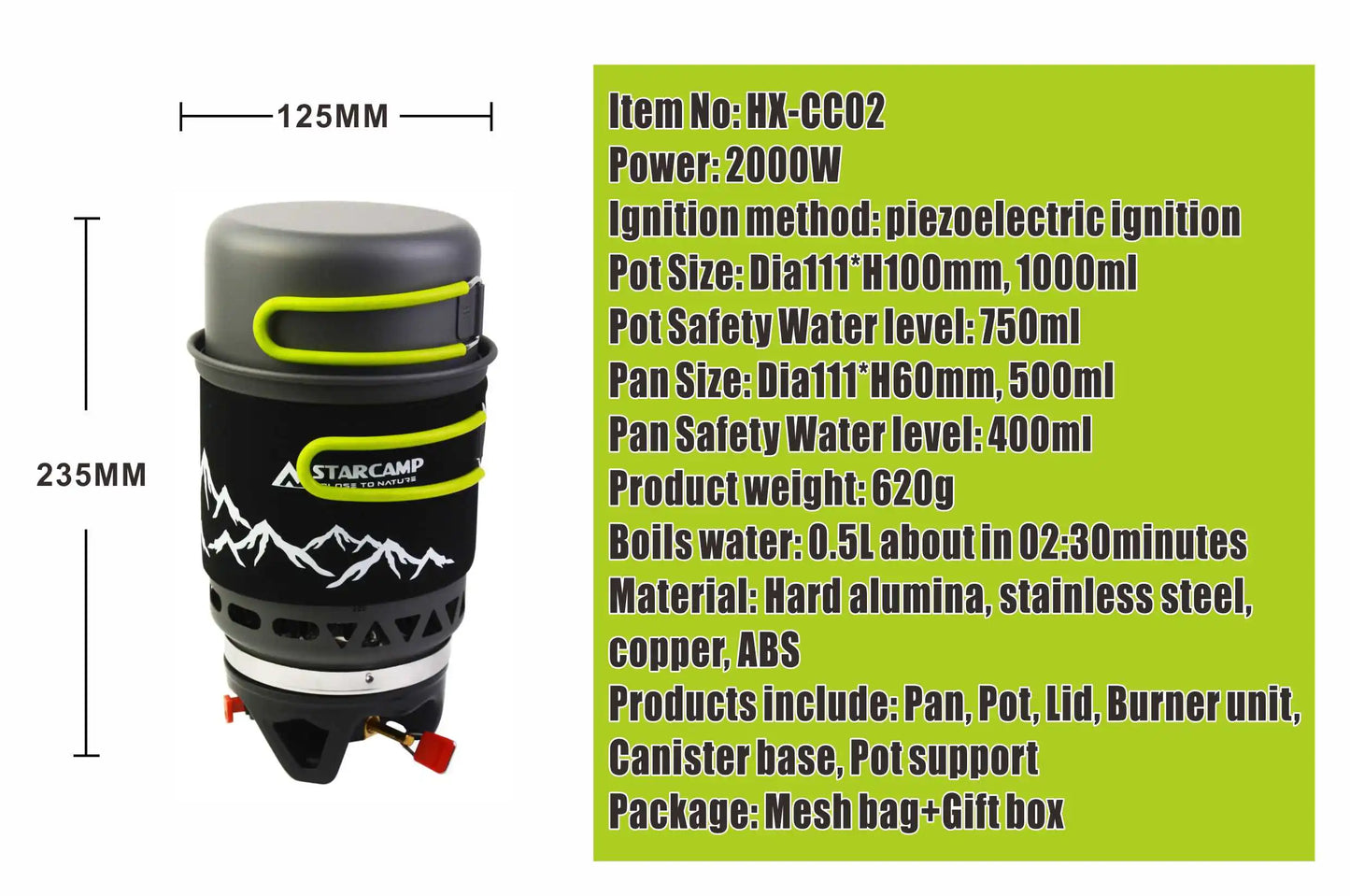 STARCAMP Jet Cooker Gas Stove — 1000ml + 500ml, Fast-Boil Camping System