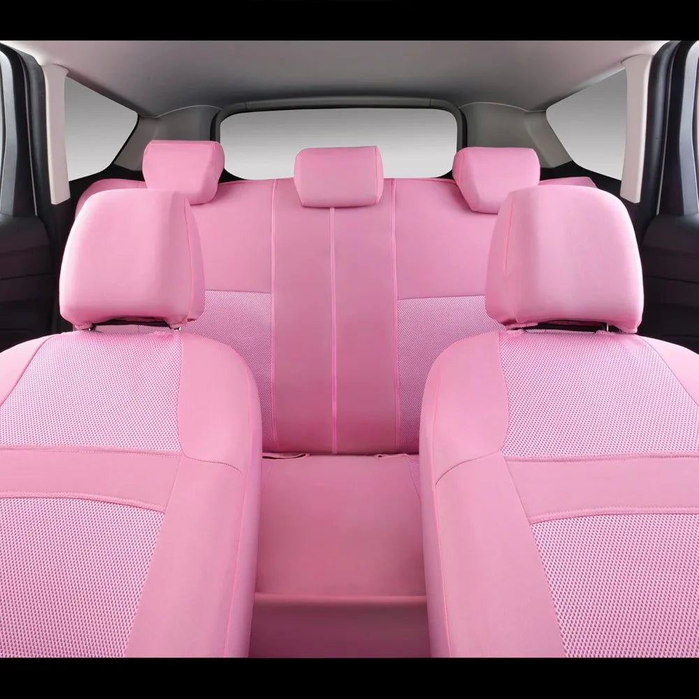 Pink Breathable Mesh Car Seat Cover Full Set, Airbag-Compatible All-Pink Auto Interior