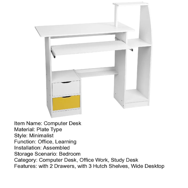 Computer Desk with 2 Drawers and 3 Hutch Shelves, Home Office Desk with Wide Desktop and Keyboard Drawer