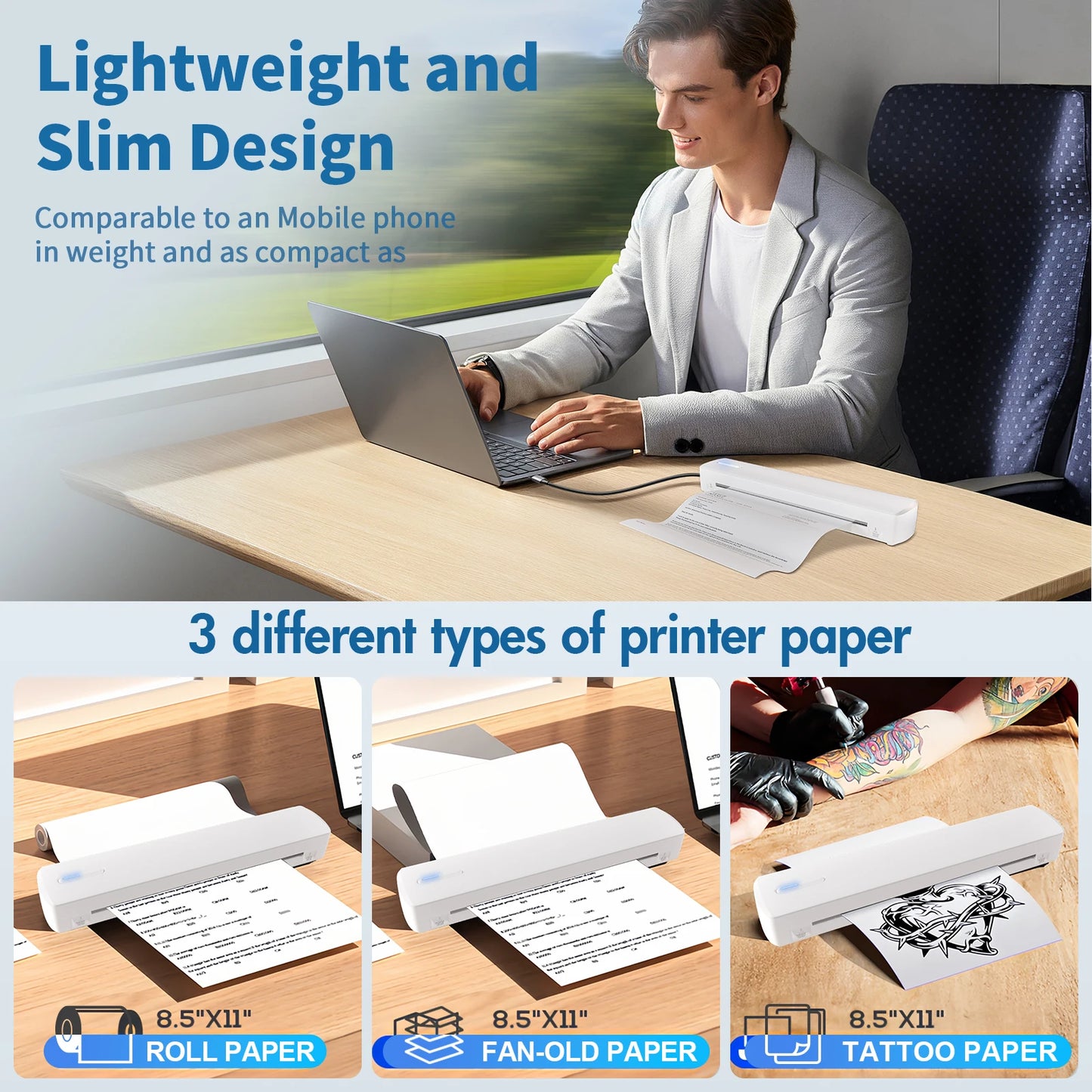 Wireless A4 Thermal Printer — Inkless, Works with iPhone & Android