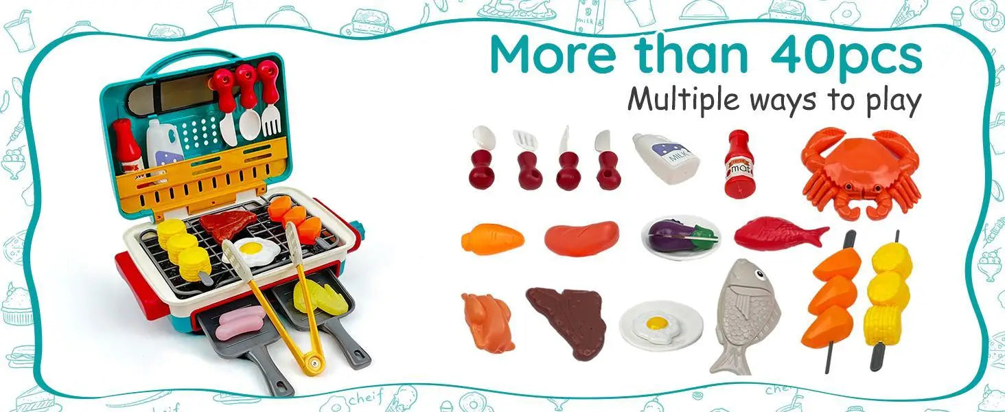 Talgic BBQ Grill Toy Set Color Changing Pretend Play ,Little Chef Play, Interactive BBQ Toy Set for Kids Aged 4 5 6 7