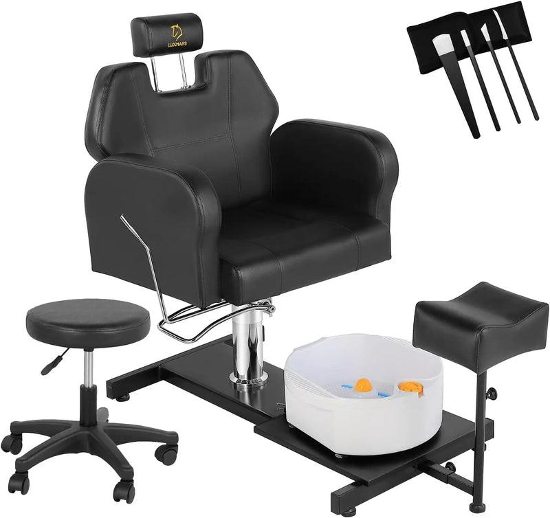 Reclining Pedicure Chair No Plumbing with Foot Massage Basin, Hydraulic Adjustable Pedicure Chair, 360° Rotation Beauty Spa