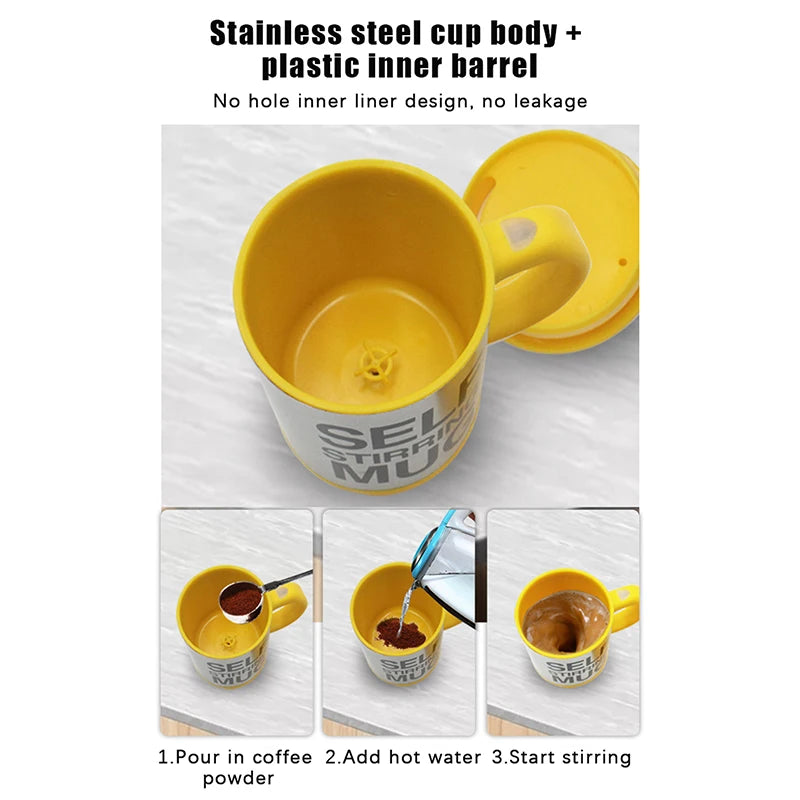 400ml Self-Stirring Mug with Lid — Stainless Steel, Gift Boxed