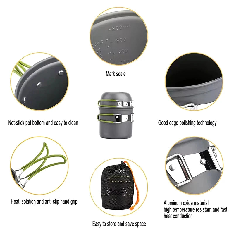 Portable Camping Cookware Set- Lightweight, for Hiking & Outdoor Use