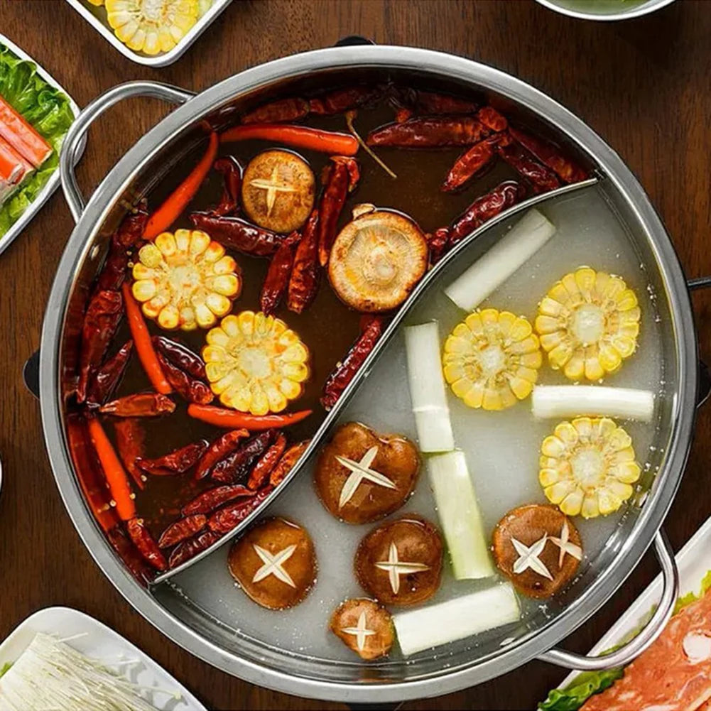 Stainless Steel Twin Divided Hot Pot — 28cm, Gas Stove Compatible
