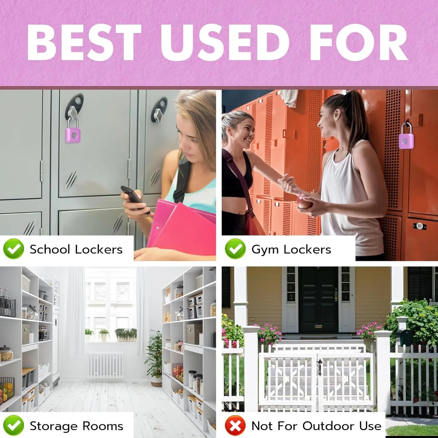 Smart Fingerprint Padlock — Keyless App Combo Lock, Purple