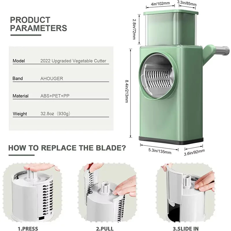 6-in-1 Hand Crank Vegetable Grater — Slicer, Shredder, Chopper