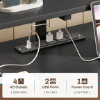 Computer Desk with 5 Drawer, Power Outlet & Led Lights, 66'' Home Office Desk with File Drawer, Storage, Monitor Shelf