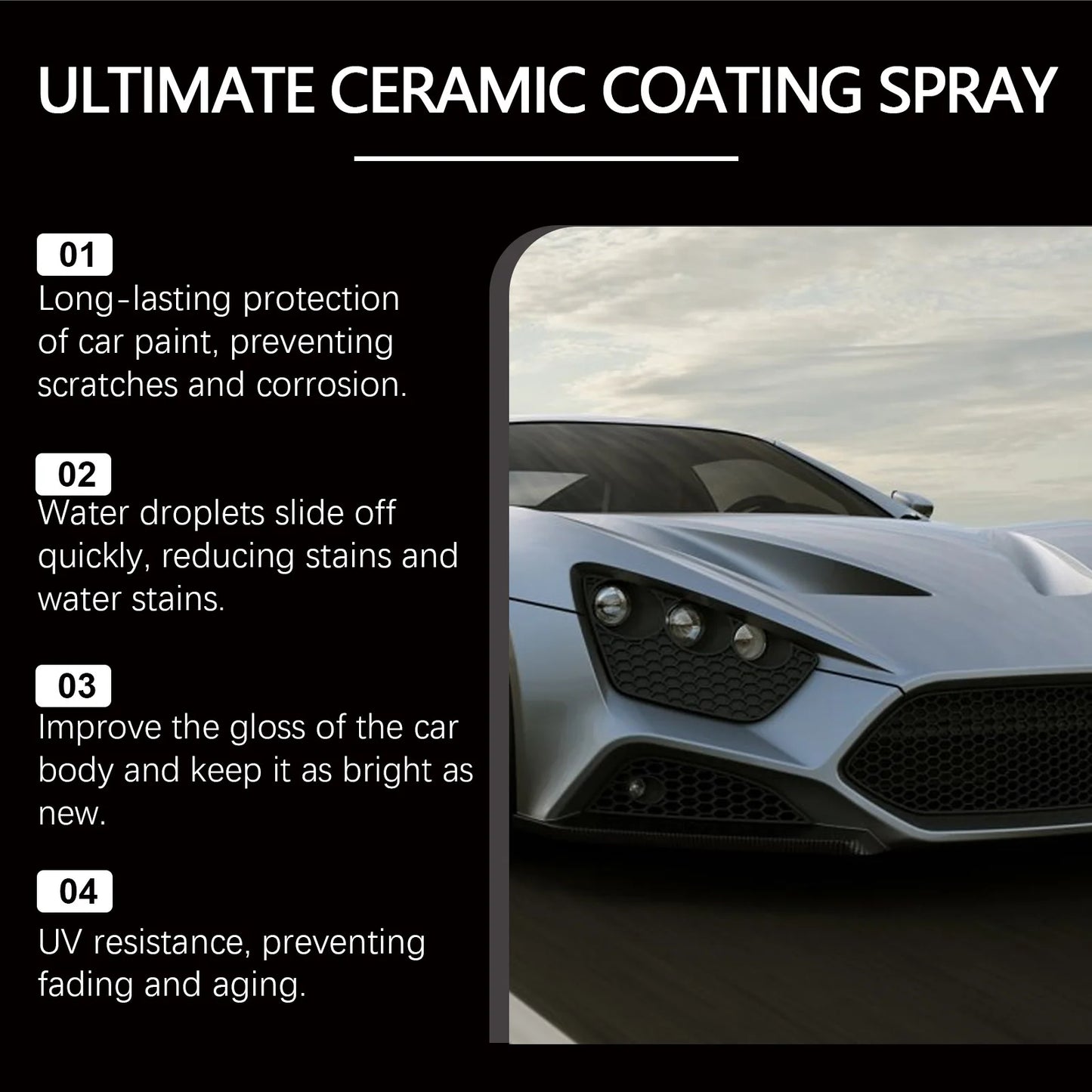 Ceramic Coating Spray for Vehicles, Fast-Apply Paint Protection with Gloss Boost and Anti-Soiling Finish