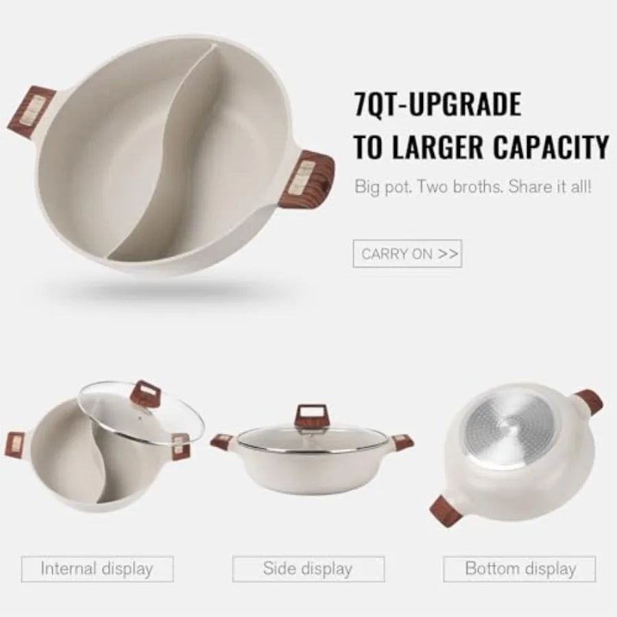 Hot Pot with Divider — 7-Qt, Glass Lid, Induction-Ready