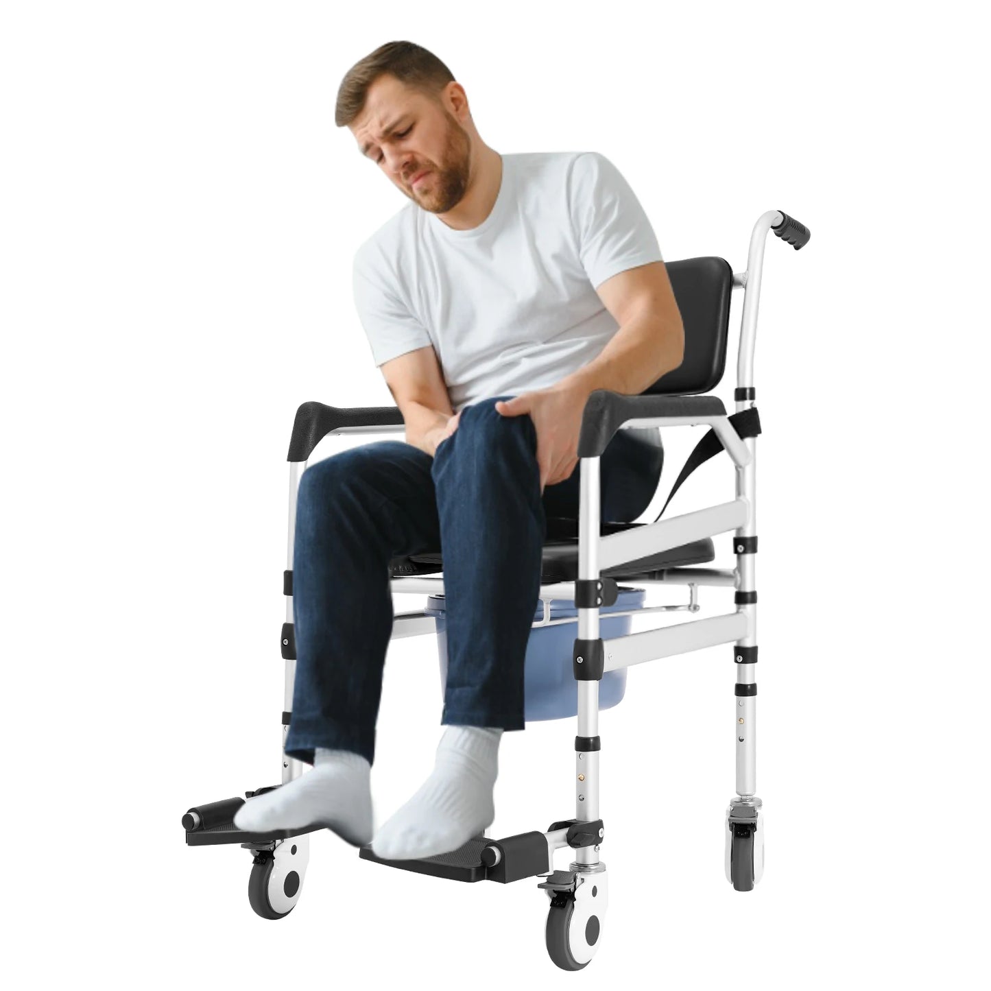 Folding Shower Chair with Wheels — Adjustable Height for Seniors
