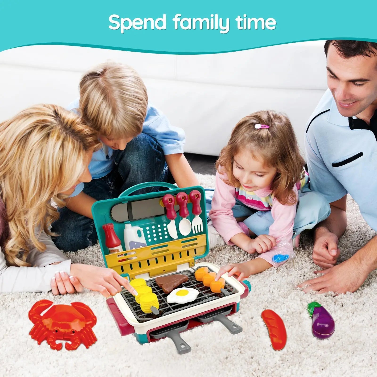 Talgic BBQ Grill Toy Set Color Changing Pretend Play ,Little Chef Play, Interactive BBQ Toy Set for Kids Aged 4 5 6 7
