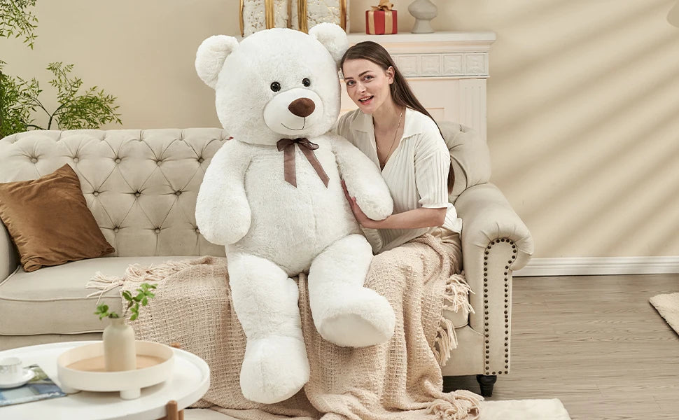 Giant Teddy Bear Stuffed Animal XXL 51.18inch, White Large Bear Plush Soft Cuddly Toy Big Size, Kawaii Birthday Presents