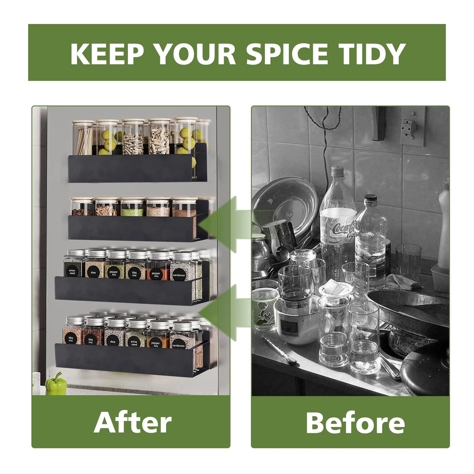 4 Pack Magnetic Spice Rack for Refrigerator Organizer