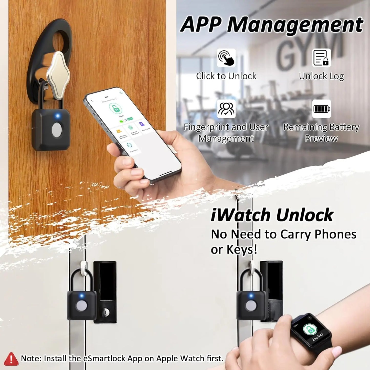 Smart Fingerprint Padlock — App Control, USB Rechargeable, Black