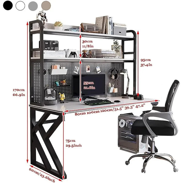 47" Industrial Computer Desk with Pegboard and Shelves