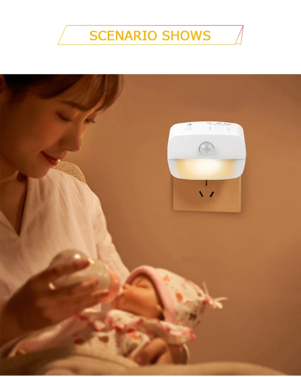 Plug-In Motion Sensor Night Light — Hallway, Stair & Bedroom Lamp