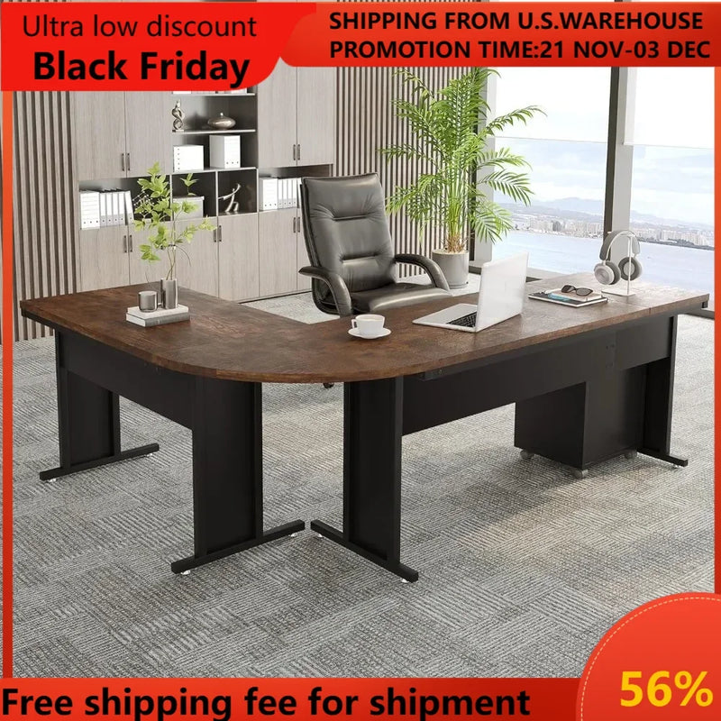 83" L-Shaped Executive Desk, Large Office Desk with 3-Drawer Mobile File Cabinet, Industrial Corner Computer Desk