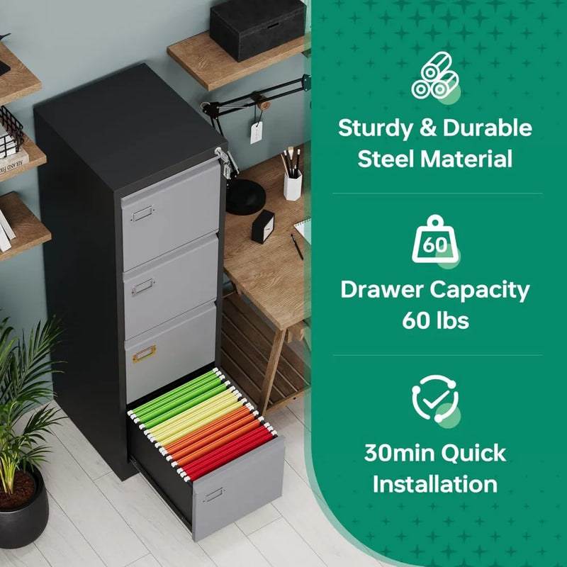 4 Drawer File Cabinet with Lock,Metal Office Filing Cabinets for Home Office- Storage A4/F4/Letter/Legal -Assembly Required