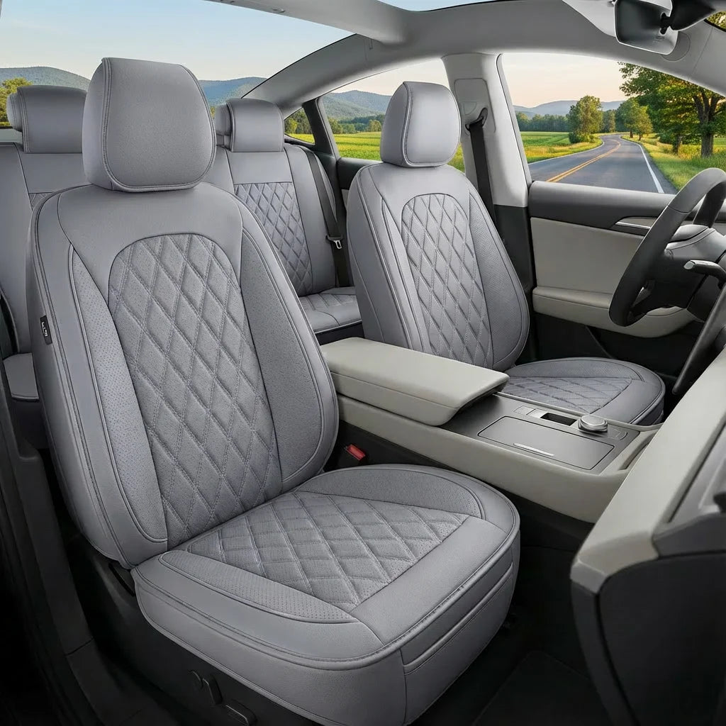 Waterproof Leather Car Seat Covers, Airbag-Compatible Universal Fit Cushion Covers for Most Vehicles