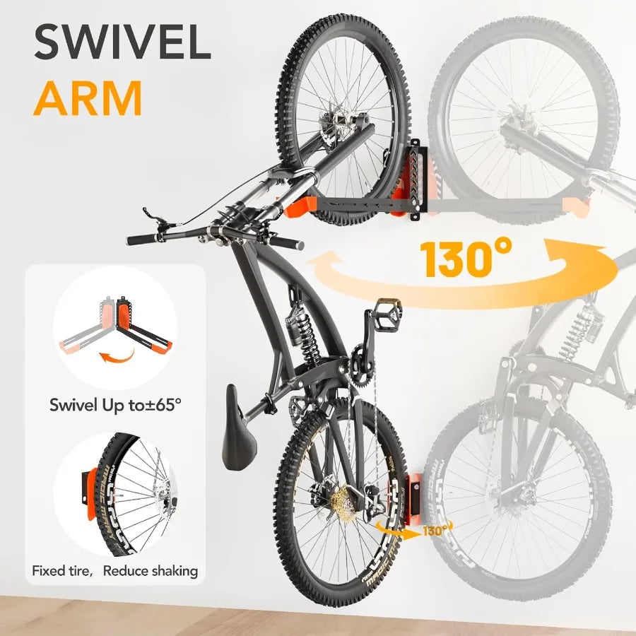 Swivel Bike Wall Mount Rack — Holds 77 lbs, Set of 3