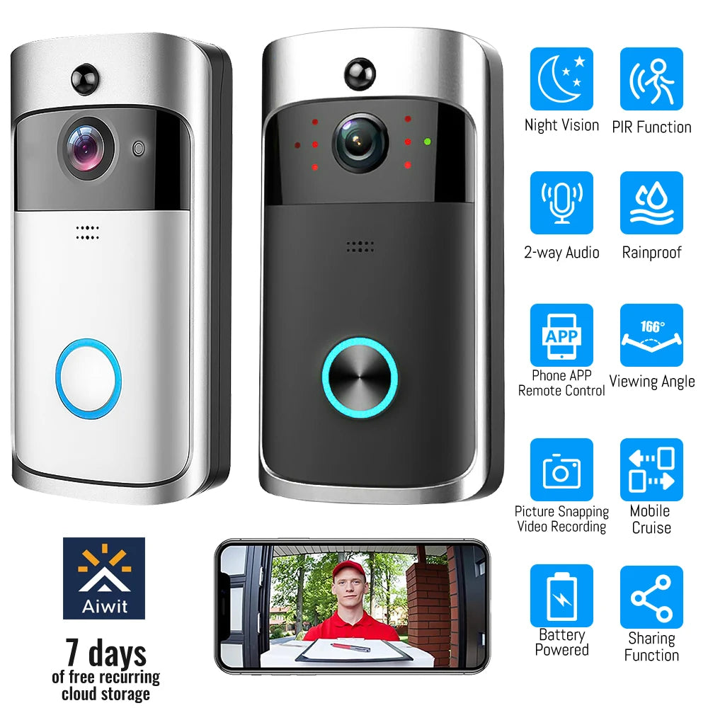 Smart WiFi Video Doorbell — Waterproof, Night Vision, Phone Intercom