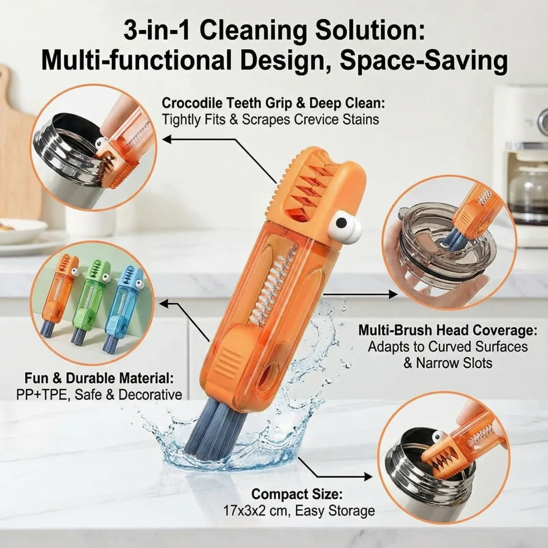3-in-1 Cup & Bottle Cleaning Brush — Deep-Clean Nylon Bristles