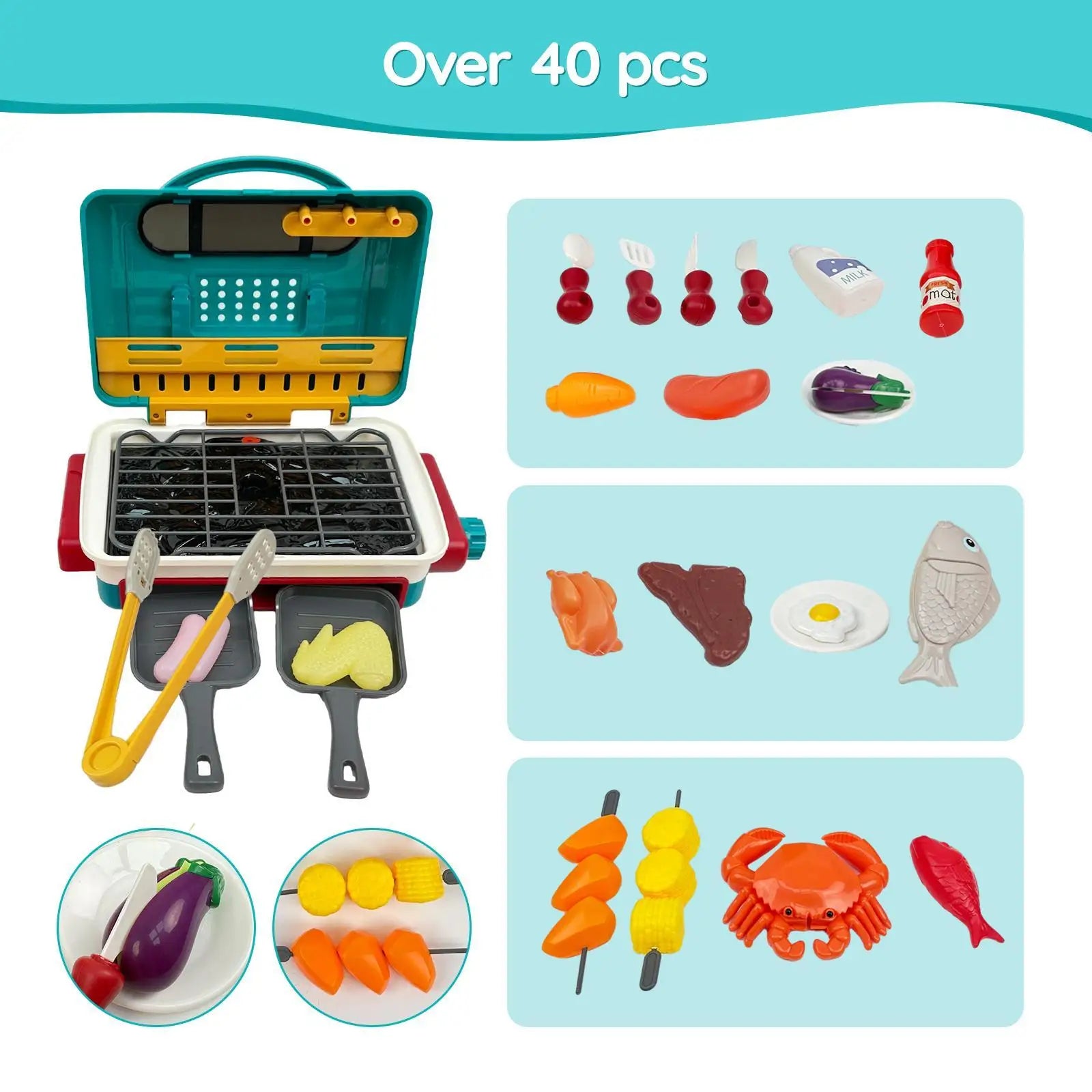 Talgic BBQ Grill Toy Set Color Changing Pretend Play ,Little Chef Play, Interactive BBQ Toy Set for Kids Aged 4 5 6 7