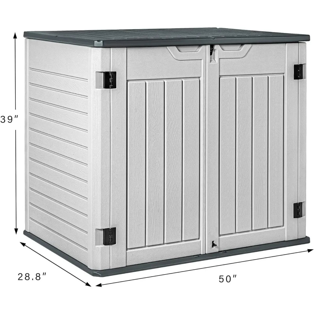 Resin Outdoor Storage Shed 34 Cu Ft Horizontal Outdoor Storage Cabinet Waterproof Patio Tools Storage Box for Pool Toys,