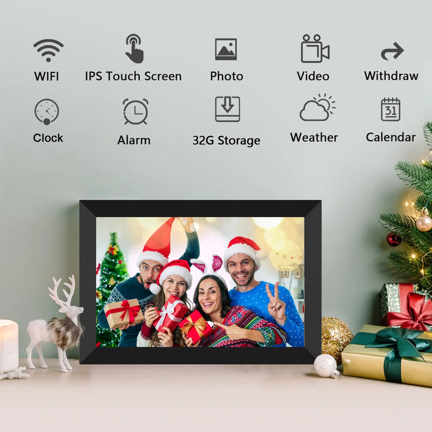 Smart WiFi Digital Photo Frame — 10.1", 32GB, IPS Touch Screen