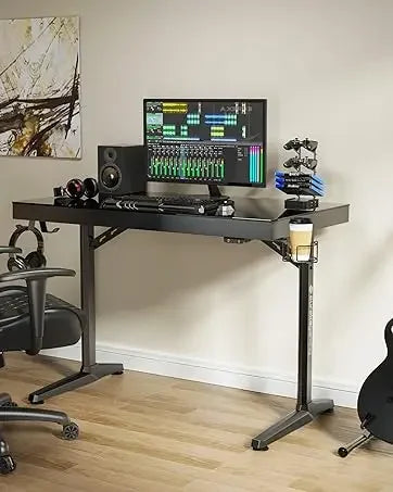 EUREKA ERGONOMIC RGB LED Gaming Desk, Music Sync Lights Up Tempered Glass Desktop, 43" GTG I43 Home Office Computer Table W Cont