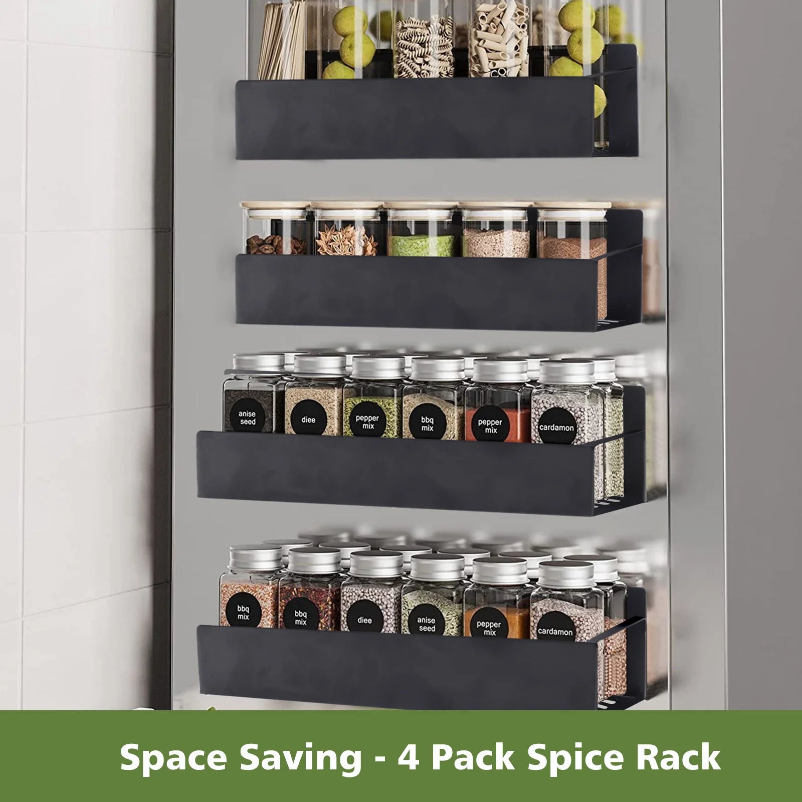 4 Pack Magnetic Spice Rack for Refrigerator Organizer