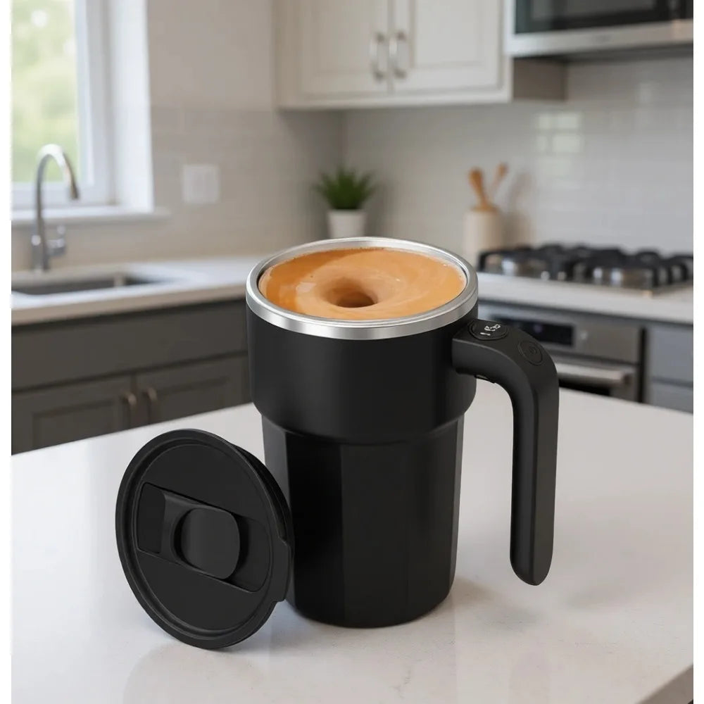 12oz USB Self-Stirring Magnetic Coffee Mug — Stainless Steel, Black