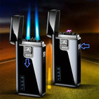 Double Jet Flame Torch Lighter Dual Arc Electronic Lighter USB Rechargeable Butane Gas Windproof 2 In 1 Men Gas Electric Lighter