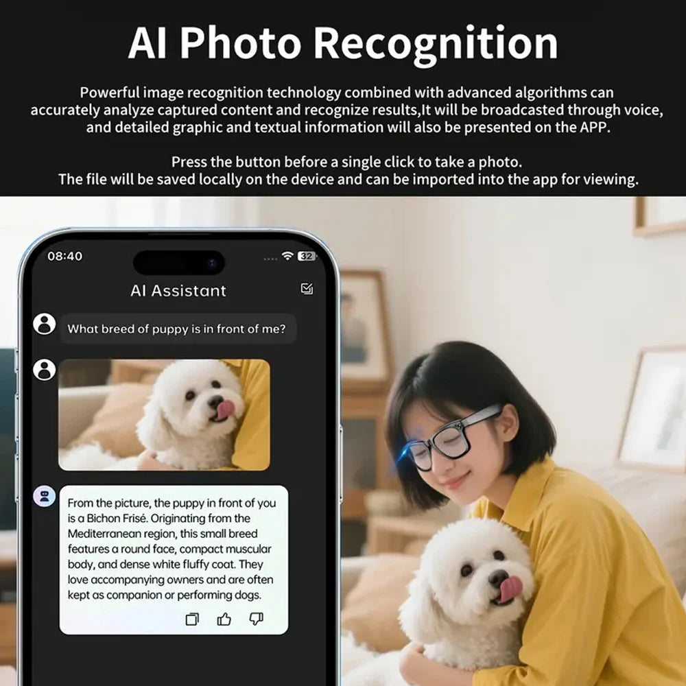 SENBONO AI Translator Smart Glasses With 8MP Camera Take Videos And Photo Sunglasses BT Call for Men Women 4K HD Fashion Glasses