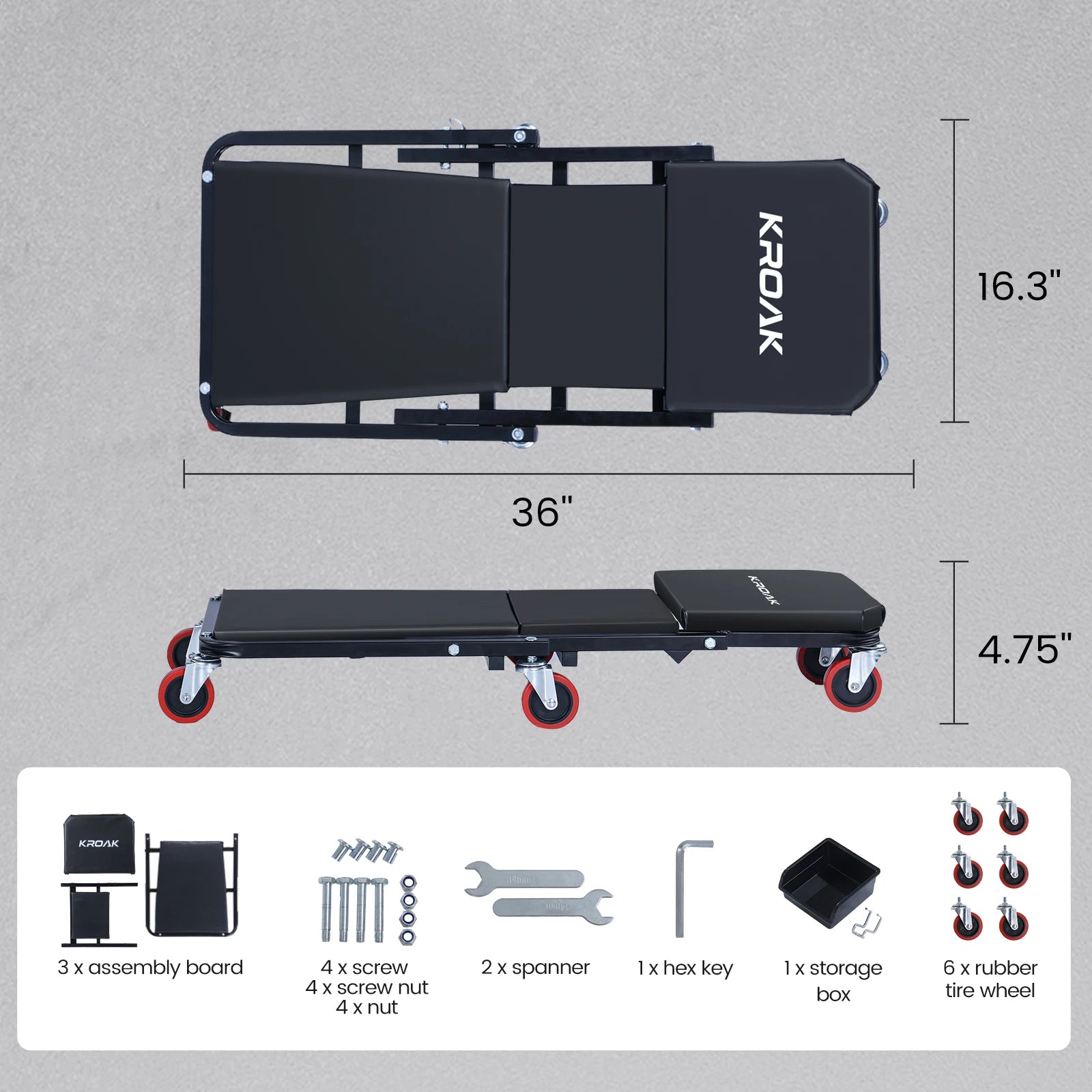 Auto Creeper Seat with Wheels Folding Car Repair Work Bench