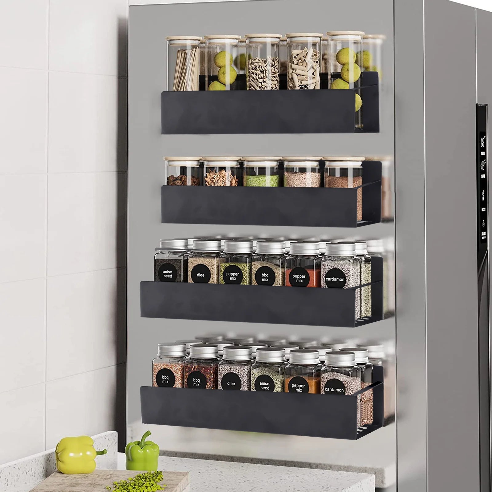 4 Pack Magnetic Spice Rack for Refrigerator Organizer