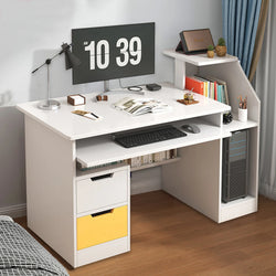 Computer Desk with 2 Drawers and 3 Hutch Shelves, Home Office Desk with Wide Desktop and Keyboard Drawer