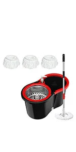 360° Spin Mop & Bucket Set — Self-Wringing, 3 Microfiber Heads
