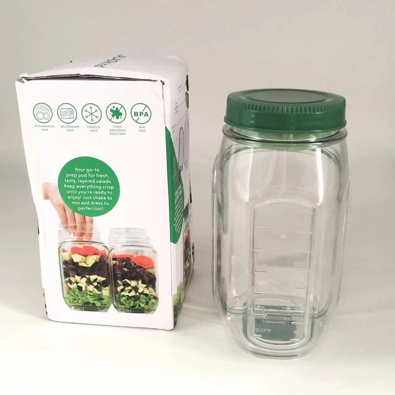 Salad storage jar with side-opening lid, plastic fresh-keeping box, convenient and quick kitchen salad storage bottle