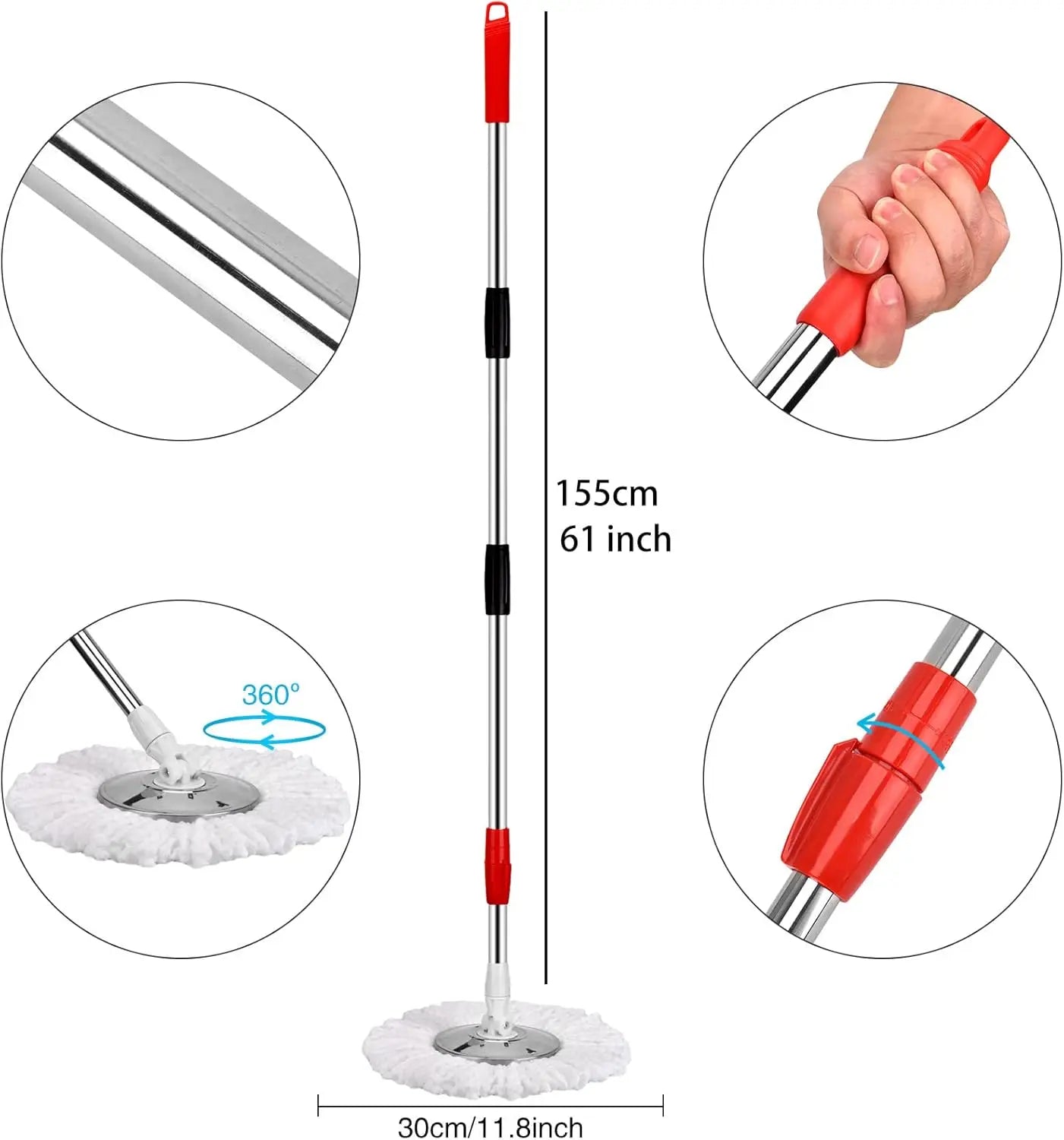 360° Spin Mop & Bucket Set — Self-Wringing, 3 Microfiber Heads
