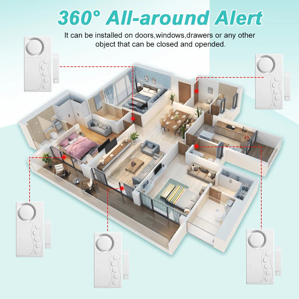 Wireless Door Sensor Alarm — Anti-Theft, Fridge & Window Open Detector