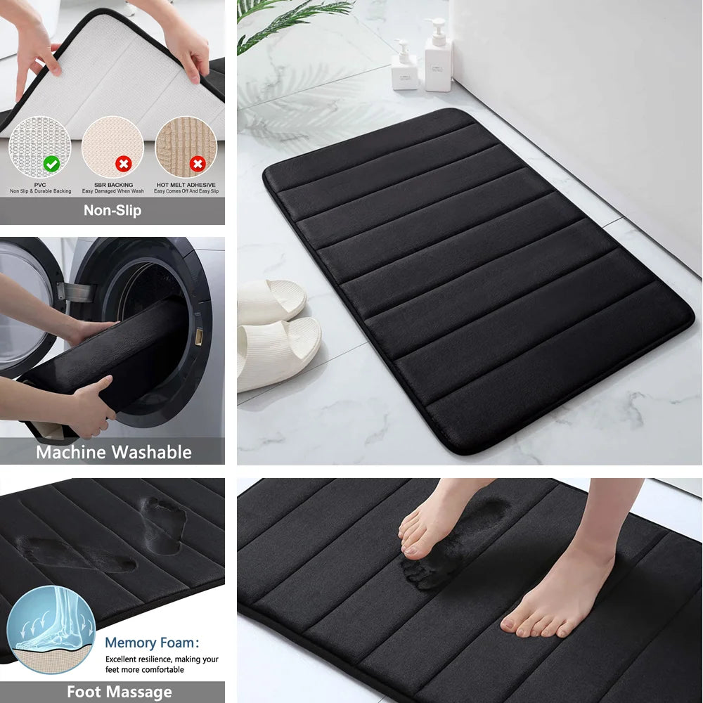 Super-Absorbent Memory Foam Bath Mat — Non-Slip Bathroom Rug