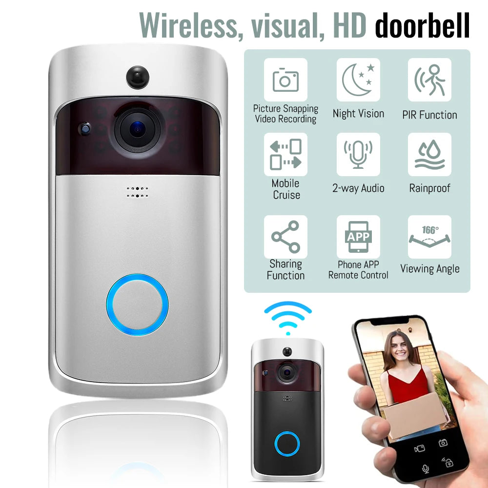 Smart WiFi Video Doorbell — Waterproof, Night Vision, Phone Intercom