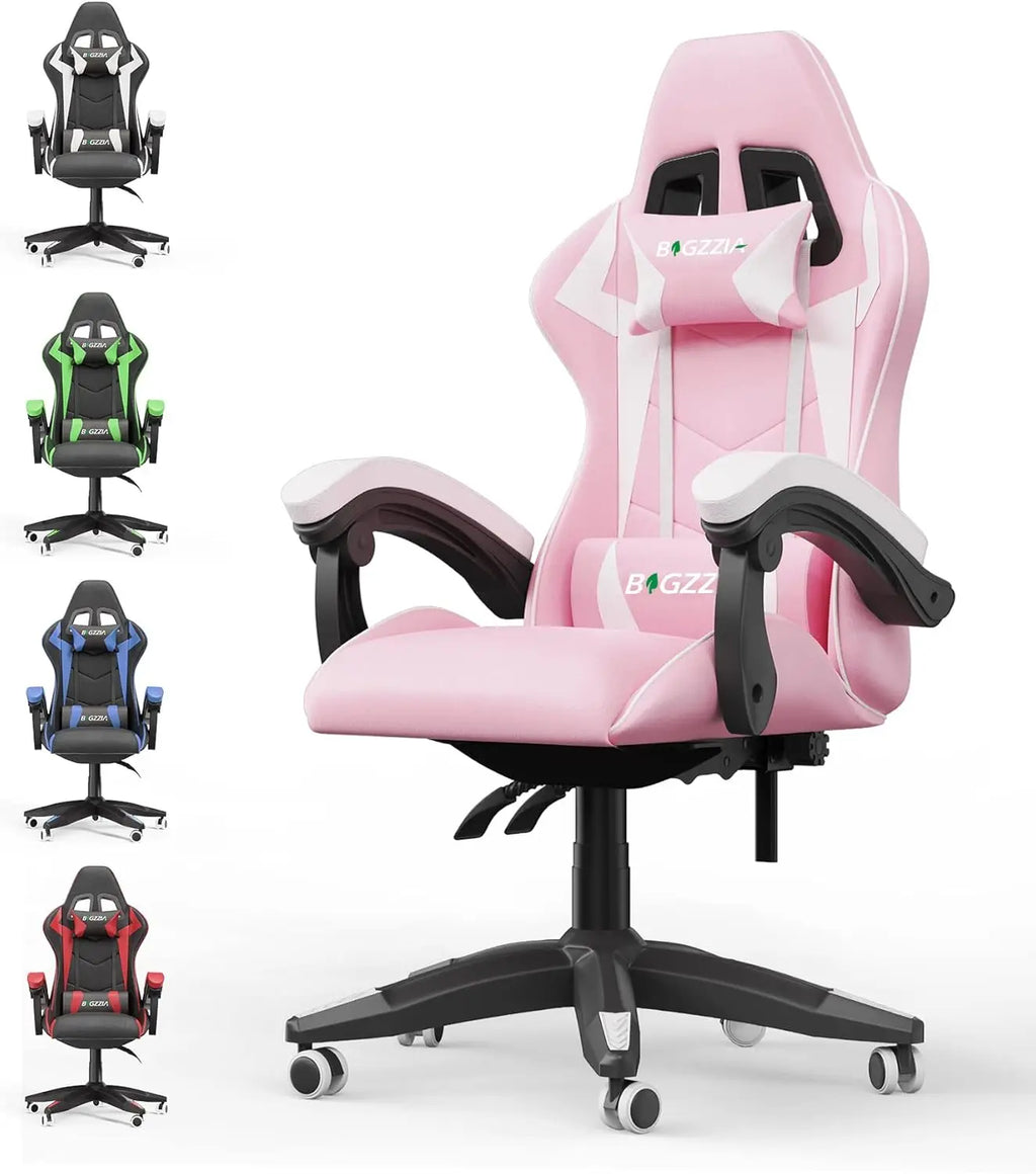 Gaming Racing Chair with Headrest and Lumbar Support, Adjustable Swivel Rolling for Office, Reclining High Back PU Leather Video