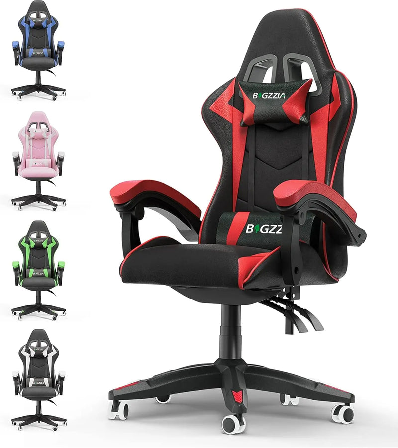 Gaming Racing Chair with Headrest and Lumbar Support, Adjustable Swivel Rolling for Office, Reclining High Back PU Leather Video