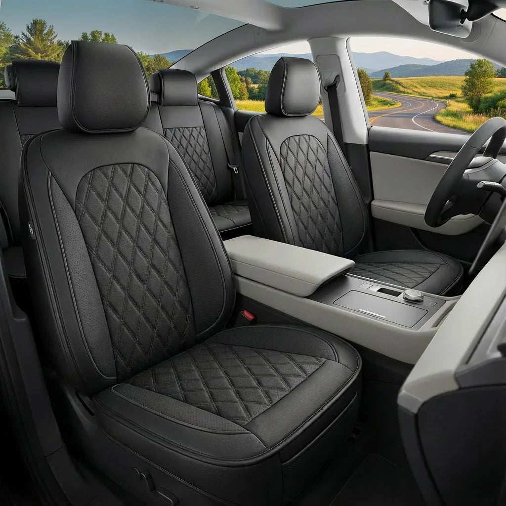 Waterproof Leather Car Seat Covers, Airbag-Compatible Universal Fit Cushion Covers for Most Vehicles