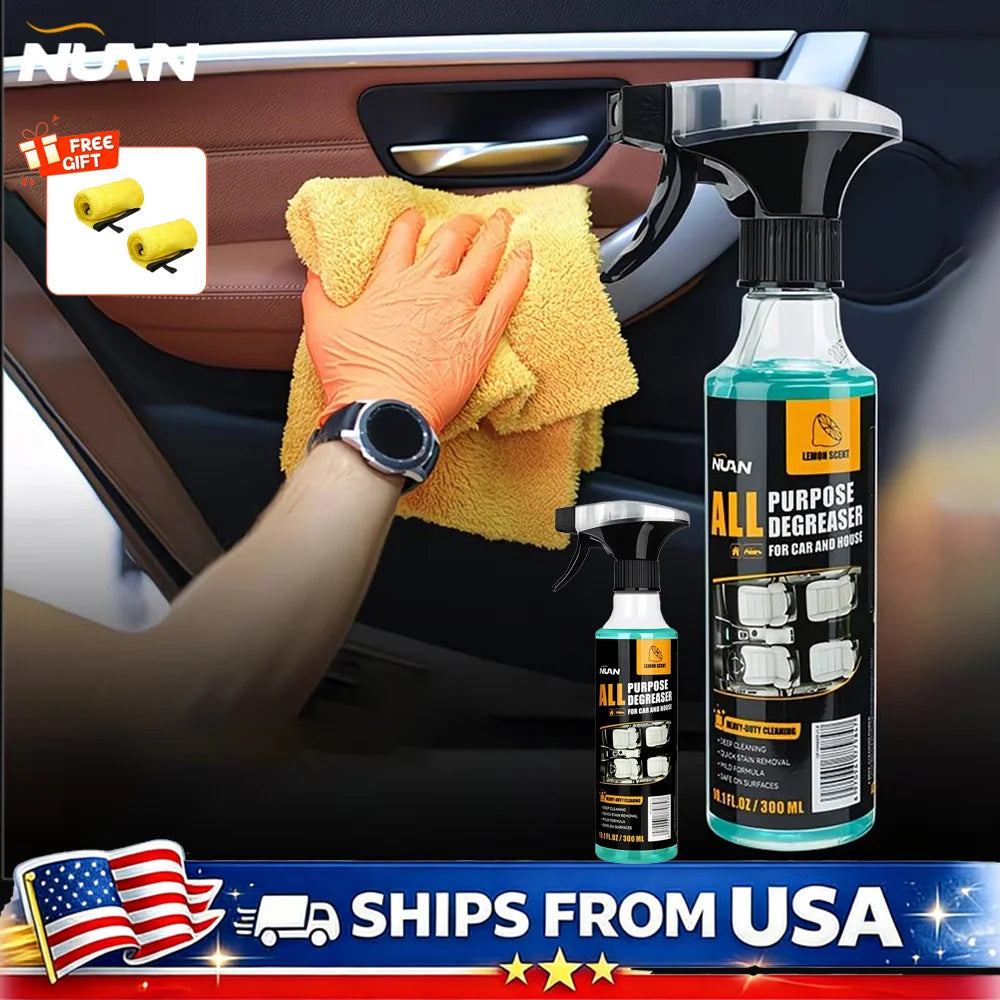 Waterless Car Interior Cleaner Spray with Leather Flannel Towel, Multipurpose Stain Remover for Dashboard, Seats, and Upholstery