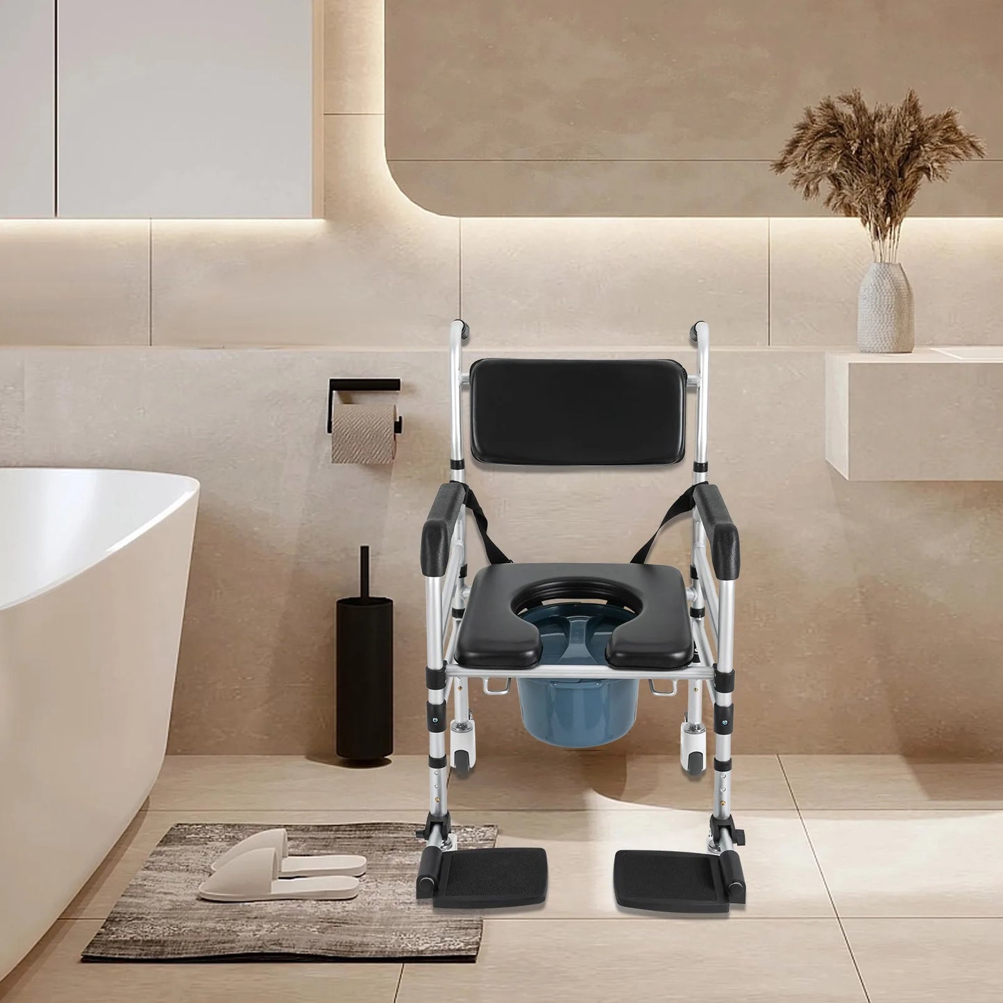 Folding Shower Chair with Wheels — Adjustable Height for Seniors