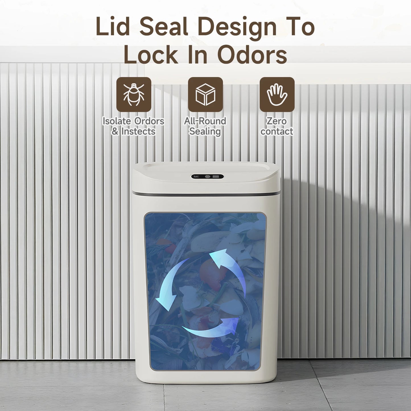 Smart Touchless Sensor Trash Can — Sealed Lid, Odor Prevention